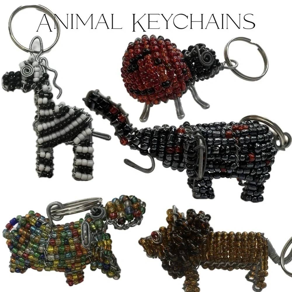 Ladybug Zebra Hippo Elephant Lion Animal Beaded Key Chains Charms Keychains